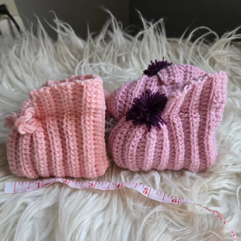 Cozy Pink and Purple Knit Baby Booties